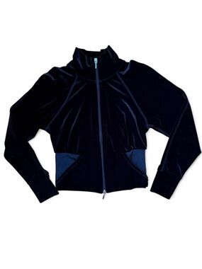 Y2K Cropped Zip Up Jacket Velour Pilates Black Extra Small